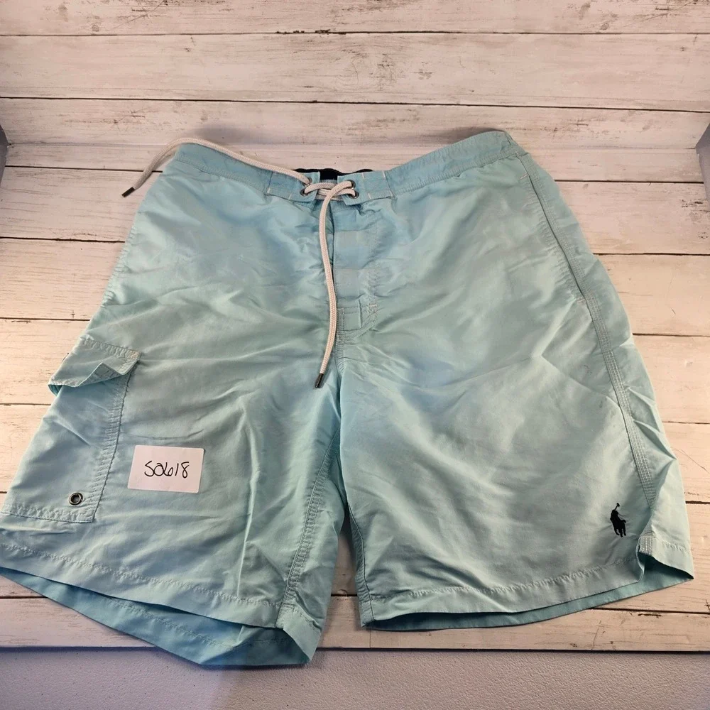 Polo Ralph Lauren Mens Light Blue Cargo Swim Trunks Board Shorts Size Medium